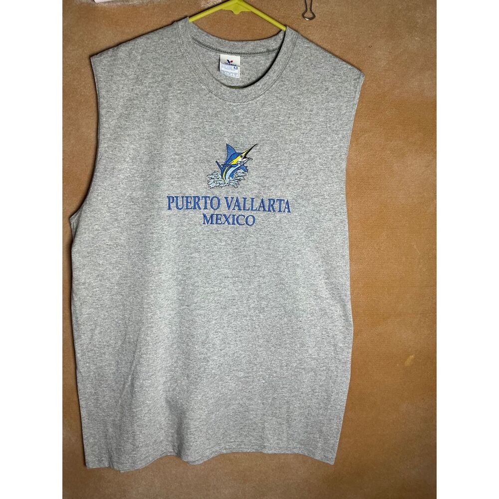 YAZBEK Puerto Vallarta Mexico Sleeveless T-Shirt Graphic Print Gray Size L‎ - Picture 3 of 9